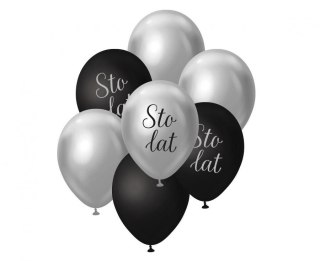 Balon gumowy Beauty&Charm srebrno-czarny Sto Lat, 7 szt. mix 12cal Godan (BB-SLS7)