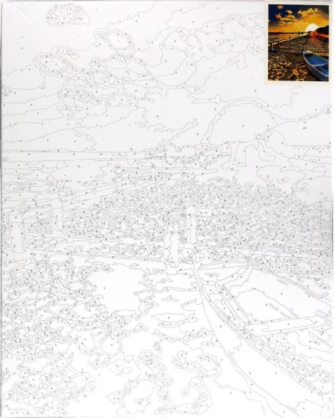 Zestaw kreatywny Malowanie po numerach 40x50cm Zachód słońca nad morzem, plaża z łodzią Flamingo Line (fys025)