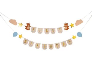 Baner First Birthday z misiami, 2,55 m Partydeco (GRL119)