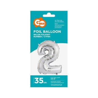 Balon foliowy cyfra 2 srebrny 35 cm 16cal Godan (FG-C35S2)