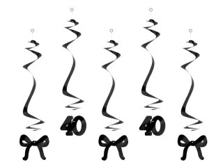 Dekoracja Świderki na 40 urodziny z kokardkami, 50cm, czarne Partydeco (SWID7-40-010)