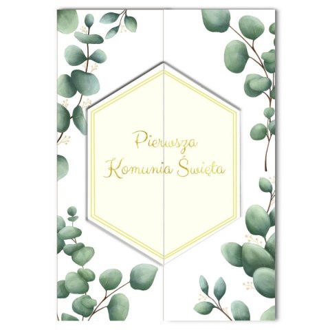 Kartka składana A5 Karnet A5 KOMUNIA ROZ EUKALIPTUS Henry (5907465664905)