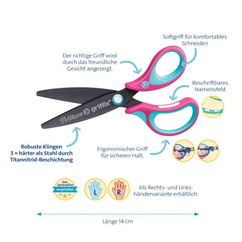 Nożyczki Griffix zaokrąglone praworęczne mix Pelikan (300009548)