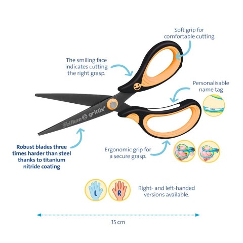 Nożyczki Griffix spiczaste praworęczne mix Pelikan (300009549)