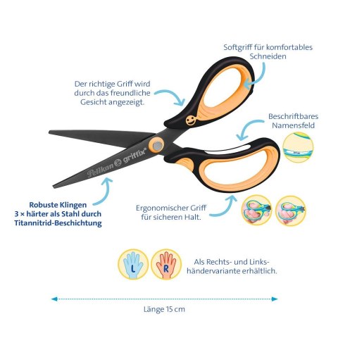 Nożyczki Griffix spiczaste praworęczne mix Pelikan (300009549)