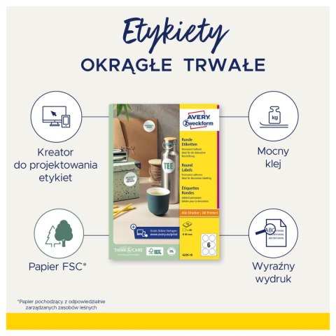 Etykieta samoprzylepna okrągła L3415-100 Avery Zweckform okrągła 40mm 2400 etykiet A4 biała [mm:] 210x297 Zweckform