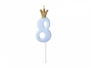 Świeczka urodzinowa Cyferka 8, jasny niebieski, 9.5cm Partydeco (SCU6-8-001J)