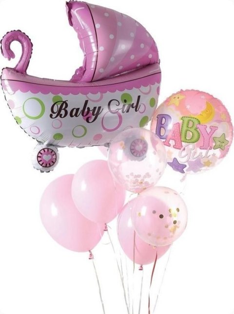 Balon gumowy zestaw balonów 9 elementów baby girl różowy Antella