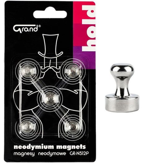 Magnes neodymowy z uchwytem Srebrny śr. 12mm Grand (130-1965) 5 sztuk