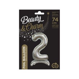 Balon gumowy Beauty&Charm cyfra stojąca srebrna Srebrny 30cal Godan (BC-ASS2)