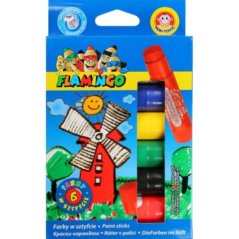 Farby plakatowe wykręcane, w sztyfcie kolor: mix 6 kolor. Flamingo (FS6R)