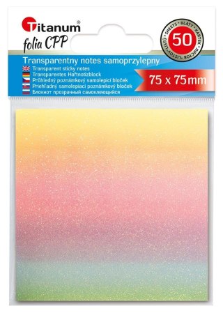 Notes samoprzylepny (karteczki) transparentne, z polipropylenu 75x75 mix 50k [mm:] 75x75 Titanum