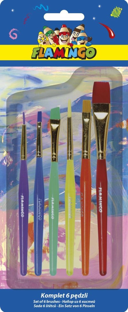 Pędzel akrylowy uchwyt zestaw 6 szt. nr mix Flamingo (PS-03)