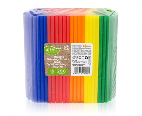 Słomka wielokrotnego użytku, mix kolorów, 7,5x190 mm/ 200 szt. 200 szt Godan (RW-KR02)
