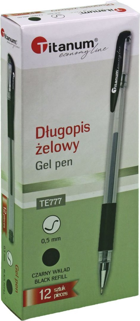 Długopis żelowy wkład czarny 0,5mm Titanum (GPGBLACK ECONOMY)