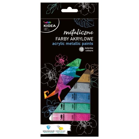 Farby akwarelowe metaliczne 12ml 12 kolor. Kidea (FAAM12KA)