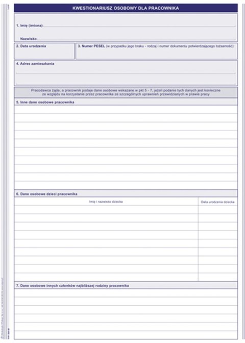 Druk offsetowy Kwestionariusz osobowy dla osoby ubiegającej się o zatrudnienie A4 40k. Michalczyk i Prokop (504-B1)