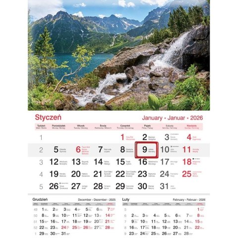Kalendarz ścienny JEDNODZIELNY 2025 JEZIORO A4 Lucrum (KJ01)