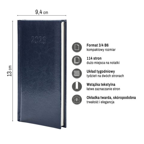 Kalendarz książkowy (terminarz) SLIM 3/4 B6 Press (tygodniowy)