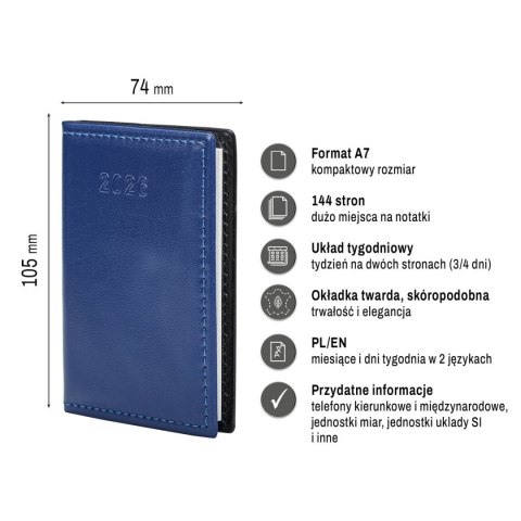 Kalendarz książkowy (terminarz) kieszonkowy A7 Press (tygodniowy)