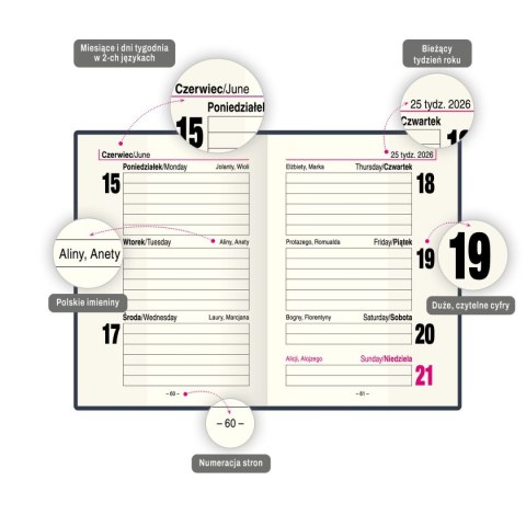 Kalendarz książkowy (terminarz) kieszonkowy A7 Press (tygodniowy)