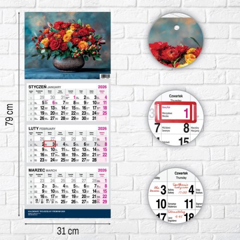 Kalendarz ścienny PREMIUM trójdzielny A4 Press (BUKIETY)