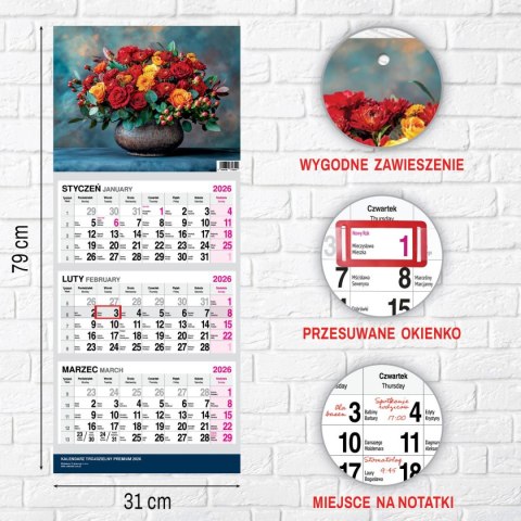 Kalendarz ścienny PREMIUM trójdzielny A4 Press (BUKIETY)