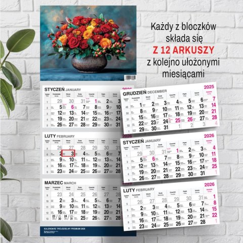 Kalendarz ścienny PREMIUM trójdzielny A4 Press (BUKIETY)