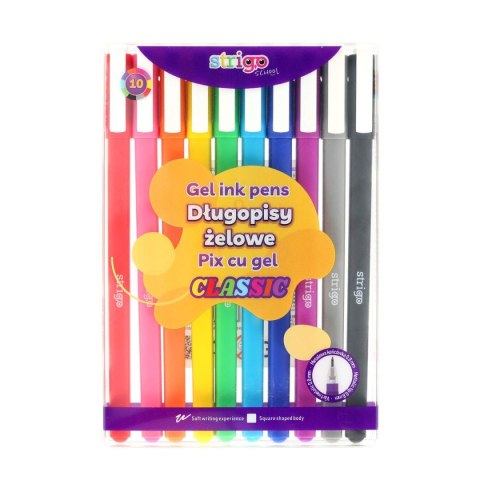 Długopis żelowy CLASSIC żelowy 10kol wkład mix 0,8mm Strigo (SSC427)