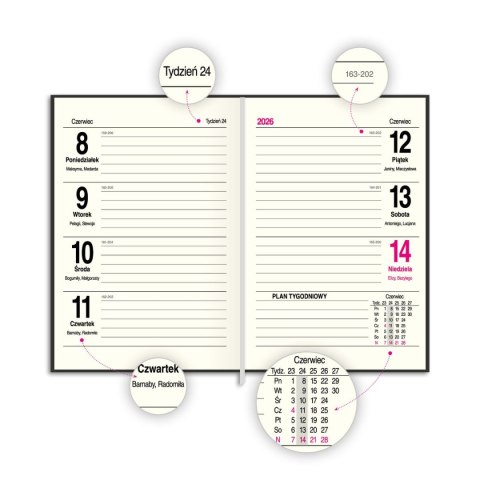 Kalendarz książkowy (terminarz) PRESTIGE A6 Press (tygodniowy)