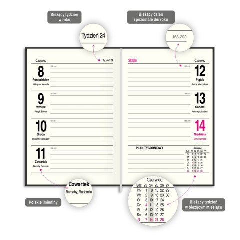 Kalendarz książkowy (terminarz) PRESTIGE A6 Press (tygodniowy)