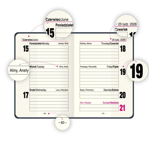 Kalendarz książkowy (terminarz) Premium Lux B7 Press (tygodniowy)