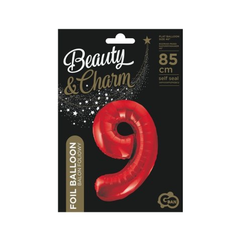 Balon foliowy cyfra 9 czerwona 85cm 40cal Godan (BCHCW9)