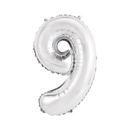Balon foliowy cyfra 9 srebrny 35 cm Godan (FG-C35S9)
