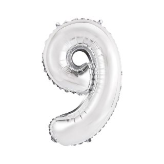 Balon foliowy cyfra 9 srebrny 35 cm Godan (FG-C35S9)