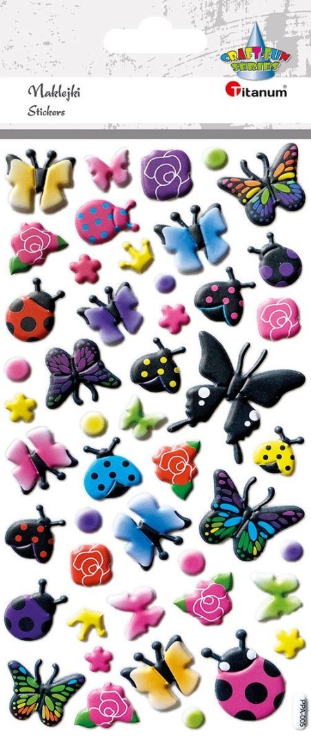 Naklejka (nalepka) Craft-Fun Series wypukła motyle, biedronki, kwiaty Titanum (PPA005)