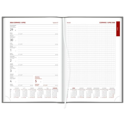 Kalendarz książkowy (terminarz) SREBRNY aluminium TYGODNIOWY Z NOTESEM A5 (237 A5TNB)