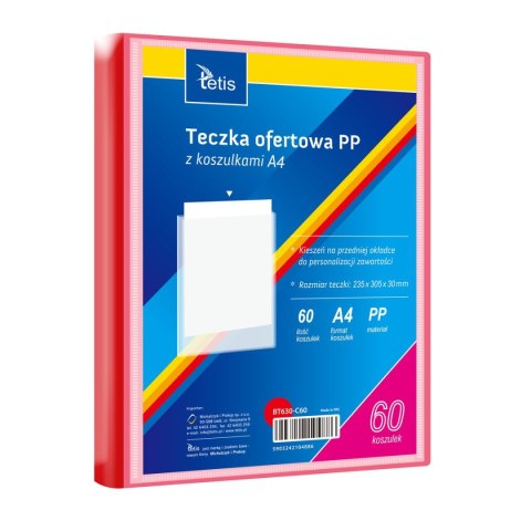 Teczka plastikowa na zatrzask zółta A4 60 koszulek 5903242104886 A4 żółty Tetis (BT630-C60)