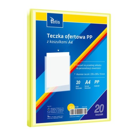 Teczka plastikowa żółta A4 20 koszulek 5903242104831 A4 żółty Tetis (BT630-Y20)