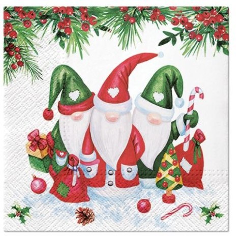 Serwetki Lunch BN Christmas Gnomes mix bibuła [mm:] 330x330 Paw (SDL230500)