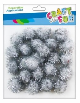 Pompony dekoracyjne białe pompony z brokatem 24szt. 2cm białe 24 szt Euro-Trade (463930)