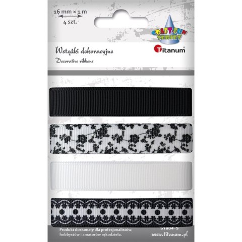 Wstążka Craft-Fun Series zestaw 16x4 [mm x m] biało-czarna Titanum (S1804-5)
