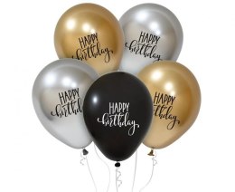 Balon gumowy Happy Birtday (platynowe kolory) 5 szt. mix 300mm 12cal Godan (GZ-HBM5)