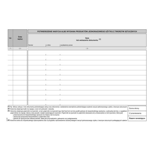 Druk offsetowy Ewidencja nabytych i wydanych naczyń jednorazowego użytku z tworzyw sztucznych A5 16k. Michalczyk i Prokop (S-210