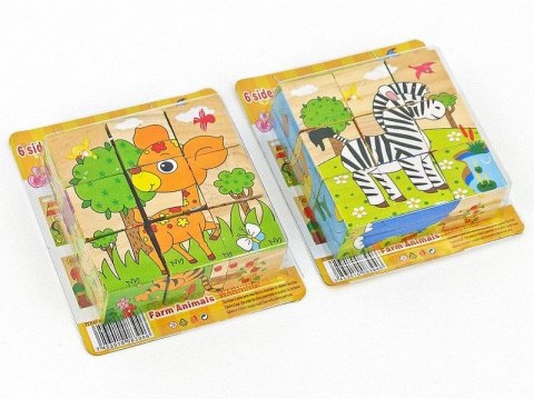 Układanka drewniana klocki z obrazkami 9szt, kwadraty 3,5cm Adar (530577)