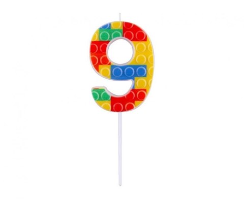 Świeczka urodzinowa KLOCKI cyferka 9, wielokolorowa Godan (BH-SPK9)