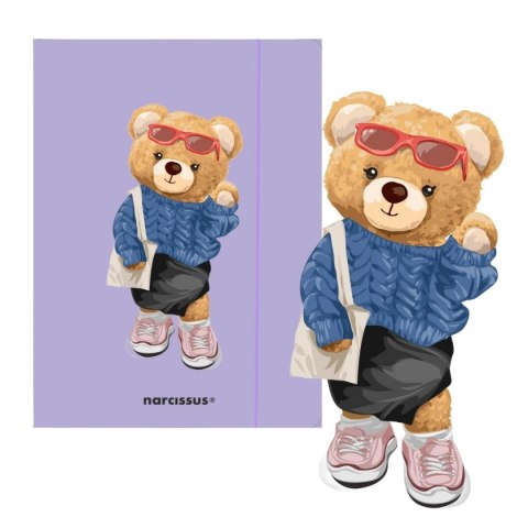 Teczka kartonowa na gumkę Teddies& Misia A4 fioletowy 270g Narcissus
