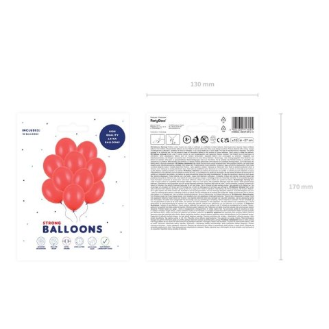 Balon gumowy Party Deco BALONY STRONG pastelowy 10 szt Czerwony 270mm Partydeco (SB12P-007J-10)