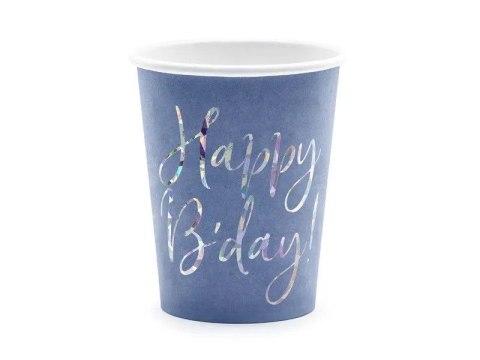 Kubek jednorazowy Happy Bday!, granatowy papier 220ml Partydeco (KPP63-074-EU1)
