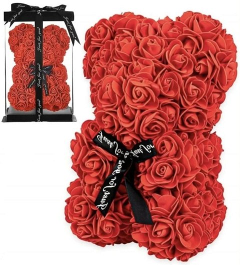 Ozdoba walentynkowa Miś z róż 25 cm, 2 kolory